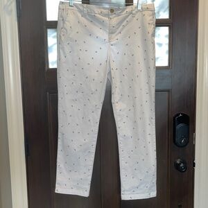 TOMMY Hilfiger white preppy pants navy anchors Stretch slim ankle 14 nautical